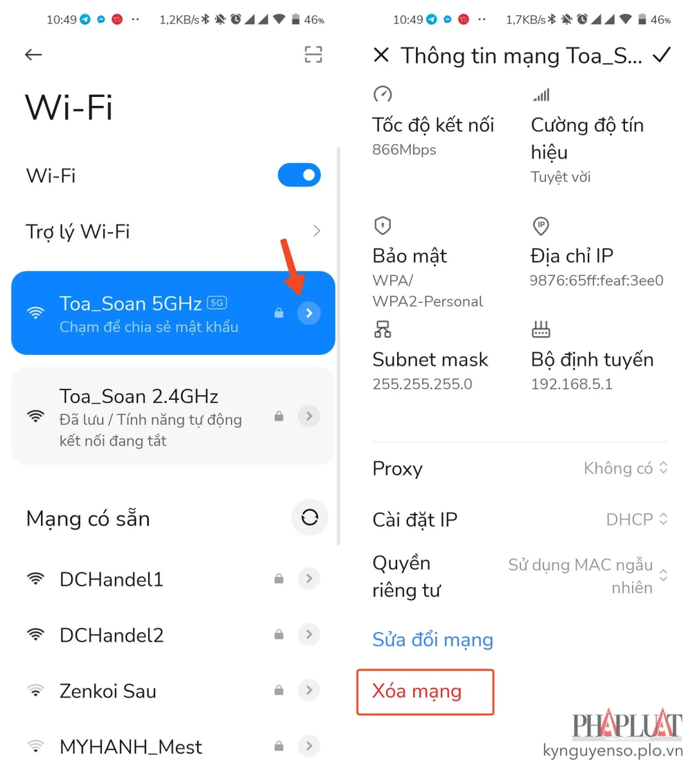 cach-quen-mang-wifi-tren-android Cách quên mạng WiFi trên điện thoại Android và kết nối lại. Ảnh: MINH HOÀNG