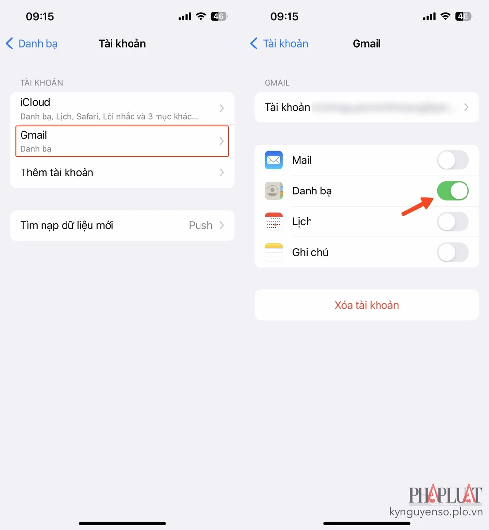 bat-tinh-nang-dong-bo-hoa-danh-ba-trong-email Bật tính năng đồng bộ danh bạ trên từng email. Ảnh: MINH HOÀNG