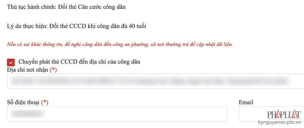 Yêu cầu chuyển phát thẻ căn cước công dân về tận nhà. Ảnh: MINH HOÀNG