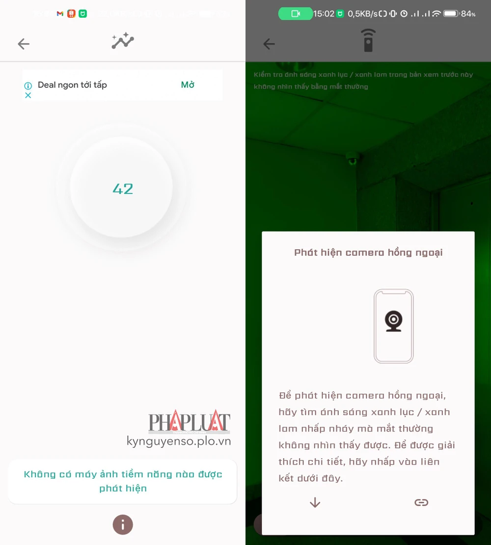 camera-se-hien-thi-den-hong-ngoai Camera quay lén sẽ hiển thị đèn màu xanh lục/xanh lam. Ảnh: MINH HOÀNG
