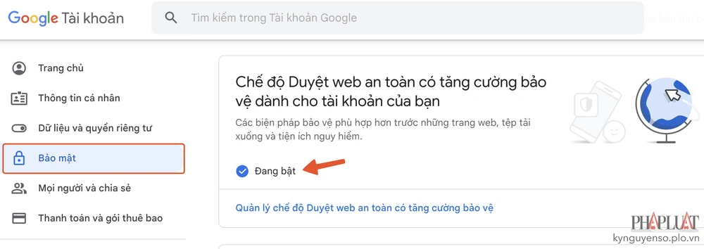 bat-tinh-nang-duyet-web-an-toan-voi-tai-khoan-google Bật tính năng duyệt web an toàn trên trình duyệt. Ảnh: MINH HOÀNG