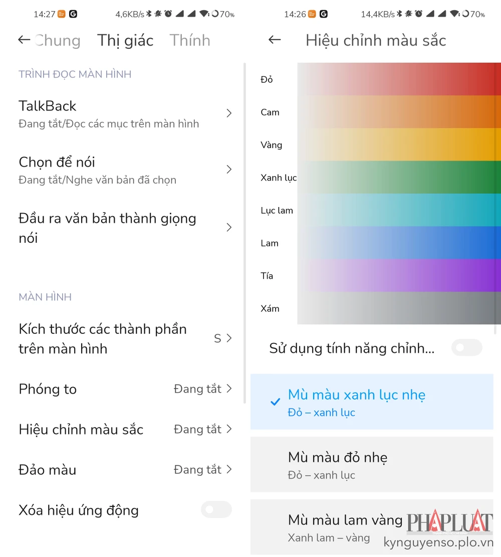 chuyen-man-hinh-dien-thoai-android-sang-thang-mau-xam Chuyển màn hình điện thoại Android sang thang màu xám. Ảnh: MINH HOÀNG