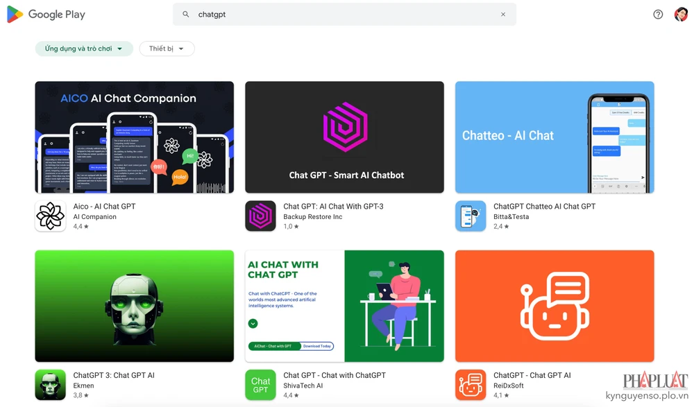 Hàng loạt ứng dụng giả mạo ChatGPT xuất hiện trên Google Play. Ảnh: TIỂU MINH