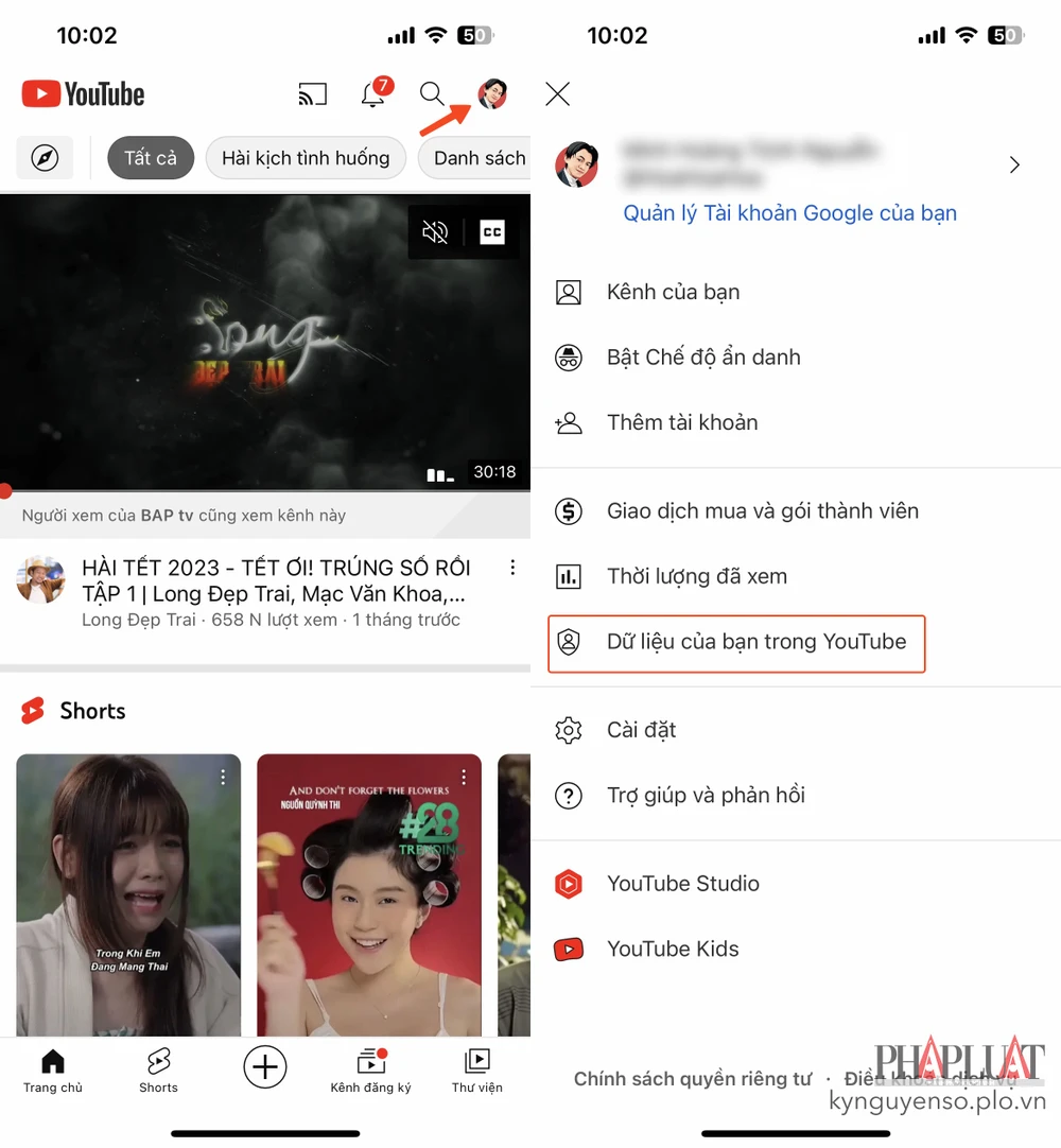 Truy cập vào phần cài đặt tài khoản YouTube. Ảnh: MINH HOÀNG