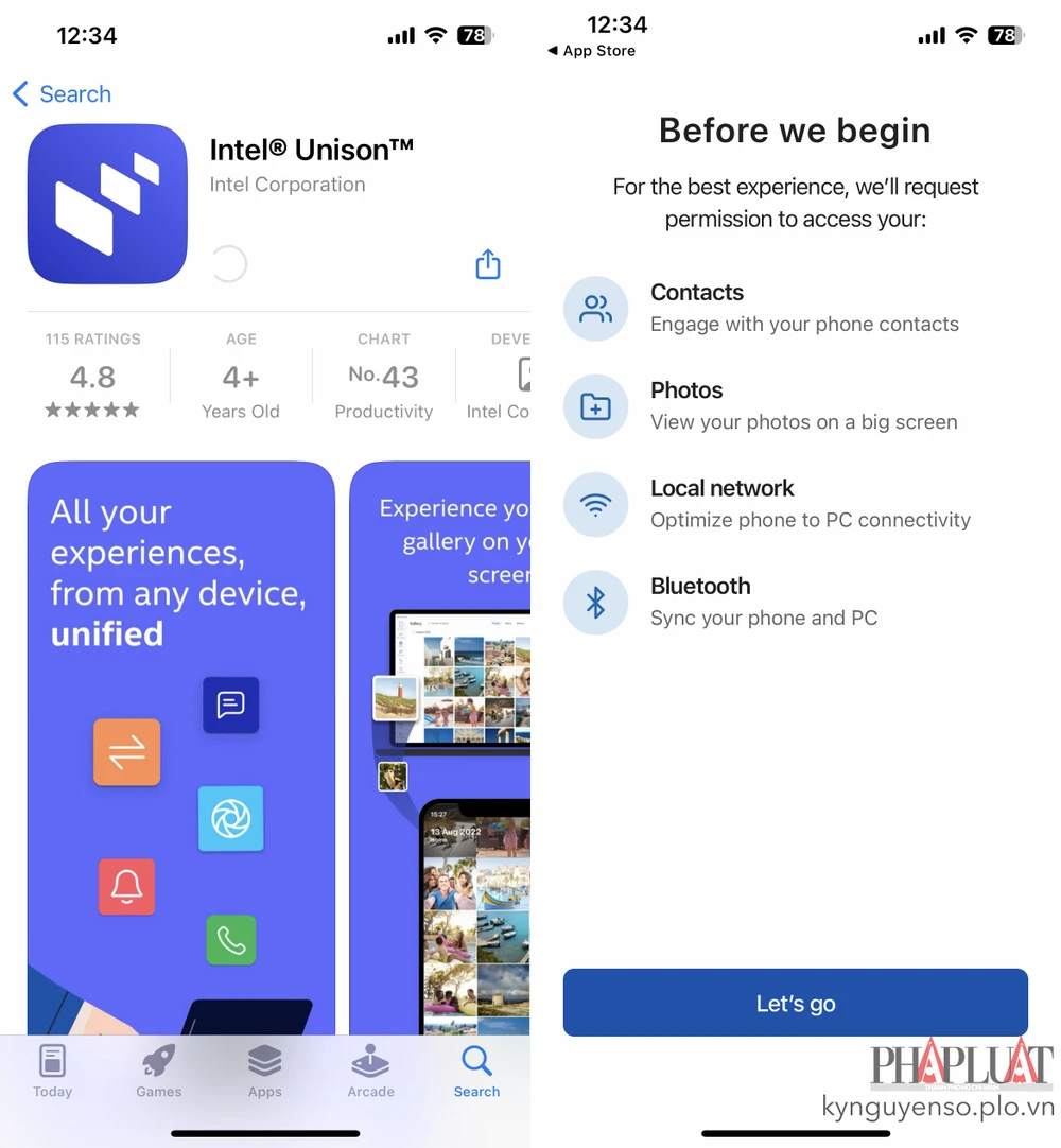 Kết nối iPhone với máy tính đã cài đặt Intel Unison. Ảnh: MINH HOÀNG