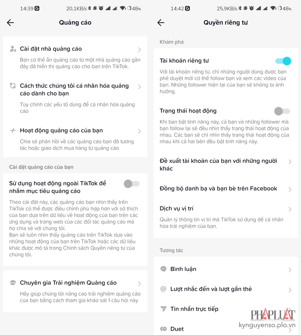 chuyen-tai-khoan-tiktok-sang-che-do-rieng-tu Chuyển tài khoản TikTok sang chế độ riêng tư. Ảnh: TIỂU MINH