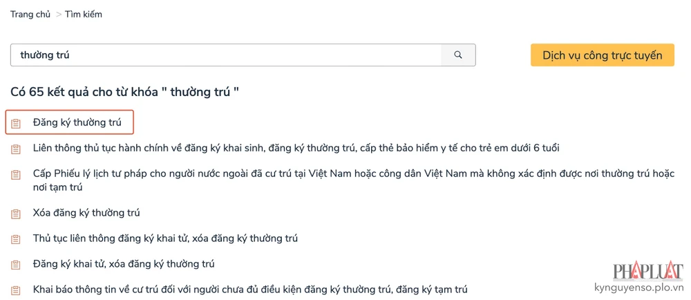 cách-dang-ky-thuong-tru-qua-mang Lựa chọn thủ tục đăng ký thường trú hoặc các dịch vụ tương ứng. Ảnh: MINH HOÀNG
