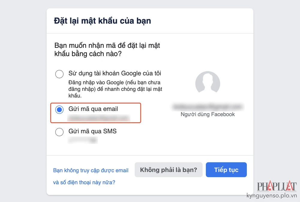 nhan-ma-khoi-phuc-facebook-qua-email Chọn cách nhận mã khôi phục qua email. Ảnh: MINH HOÀNG