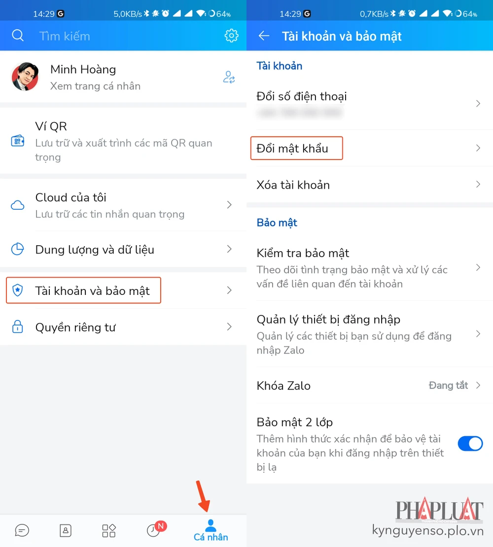 Cách đổi mật khẩu Zalo trên điện thoại. Ảnh: MINH HOÀNG