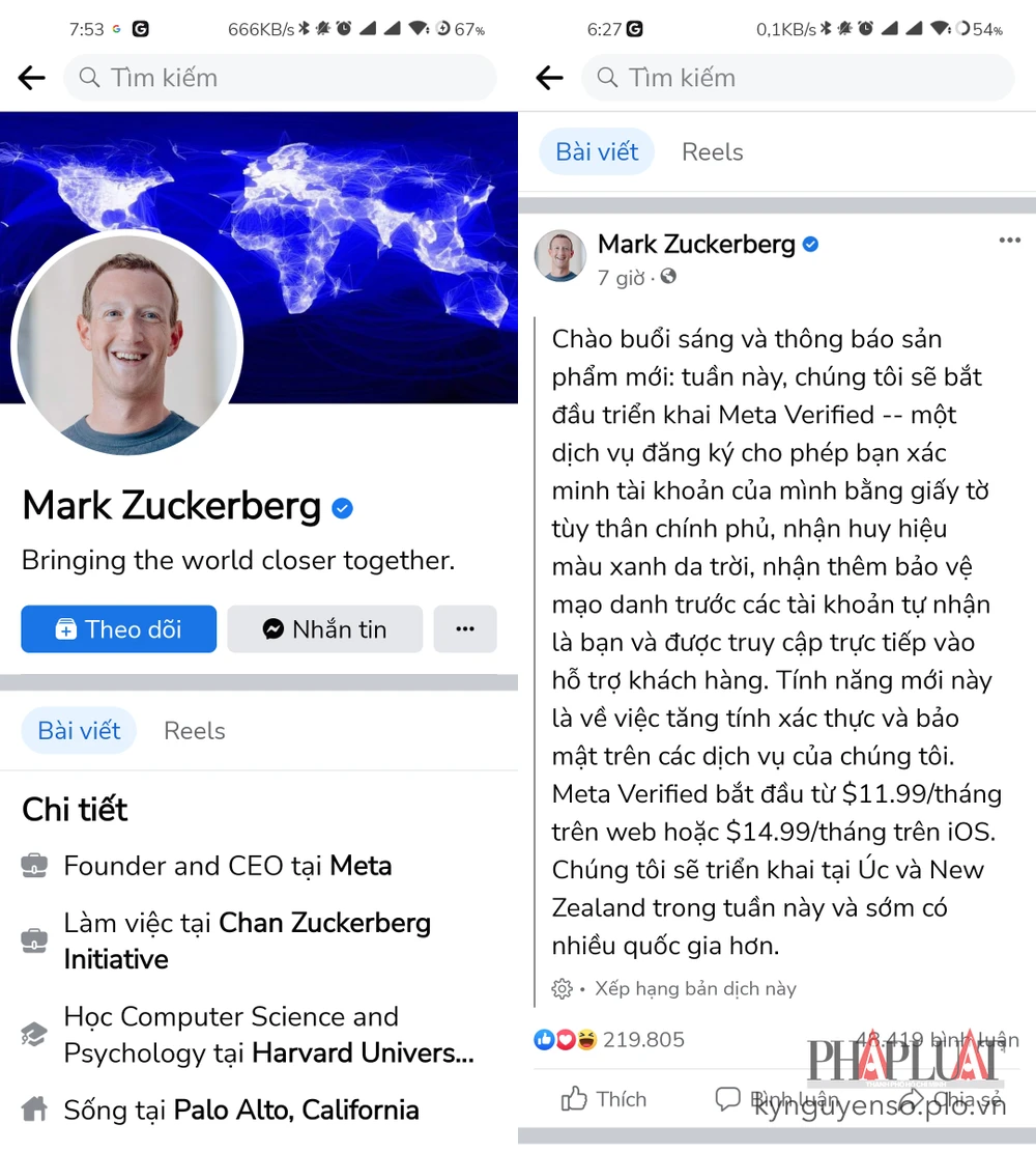 Meta bán tick xanh trên Facebook và Instagram. Ảnh: TIỂU MINH