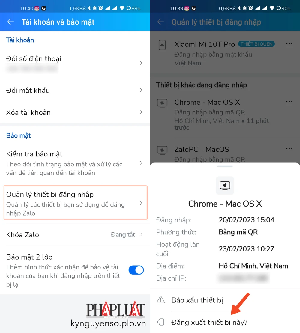 Đăng xuất tài khoản Zalo khỏi các thiết bị lạ. Ảnh: MINH HOÀNG