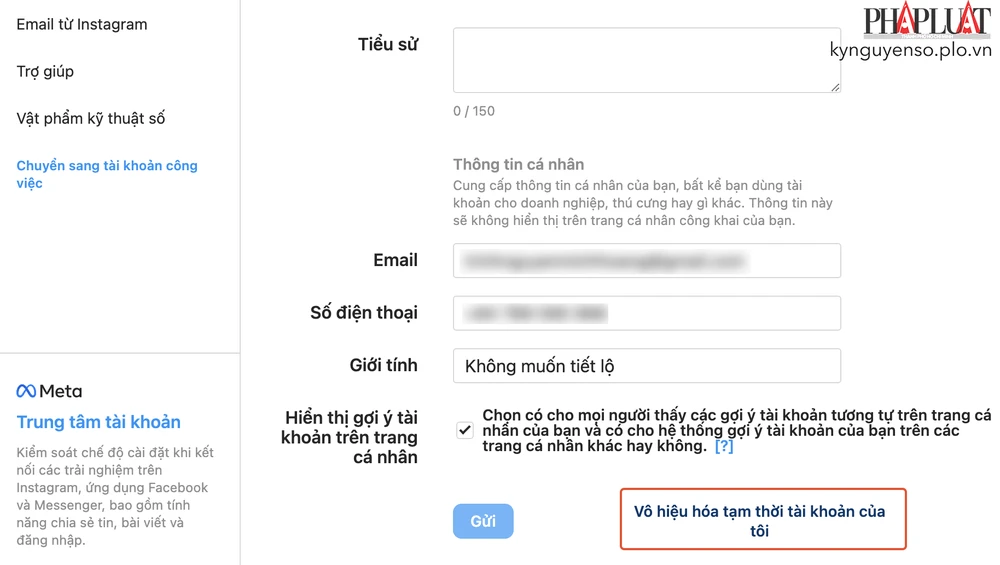 cach-vo-hieu-hoa-tai-khoan-instagram Cách vô hiệu hóa tài khoản Instagram. Ảnh: MINH HOÀNG