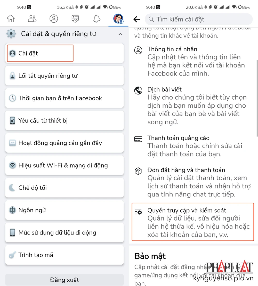 cai-dat-facebook Truy cập vào phần cài đặt Facebook. Ảnh: MINH HOÀNG