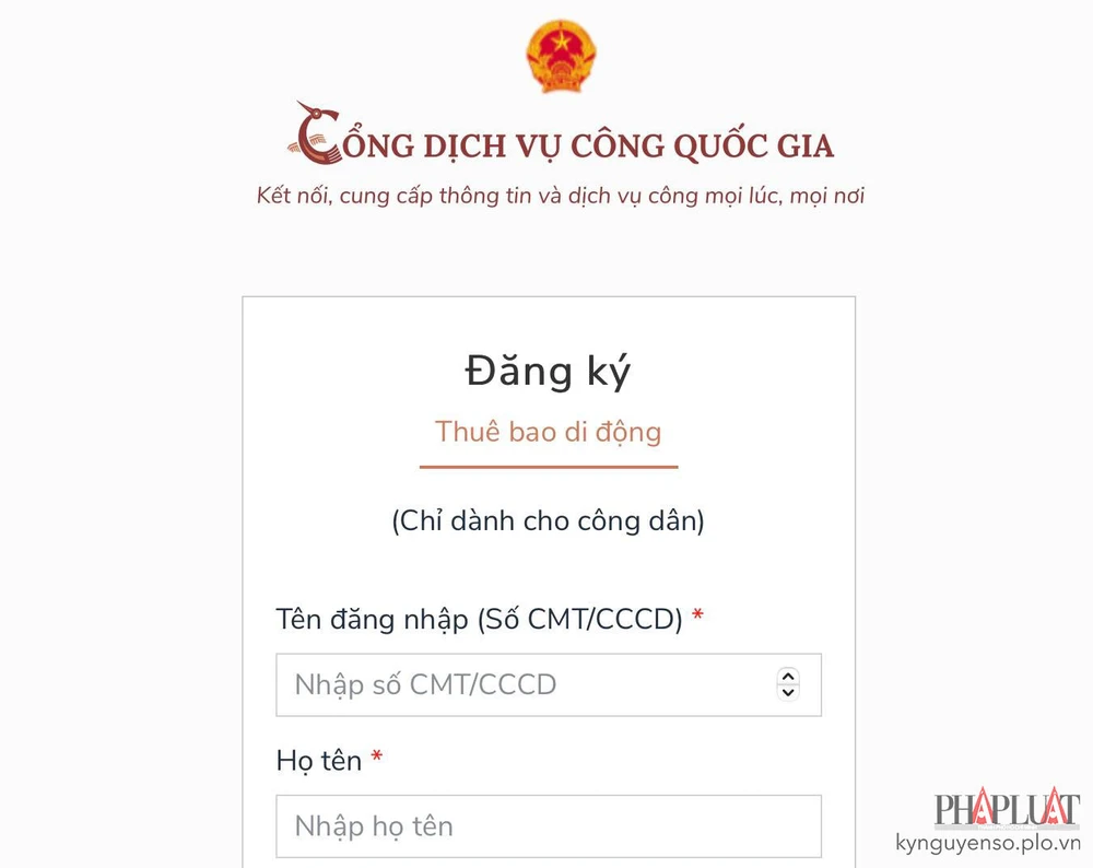 Đăng ký tài khoản trên cổng Dịch vụ công Quốc gia. Ảnh: MINH HOÀNG