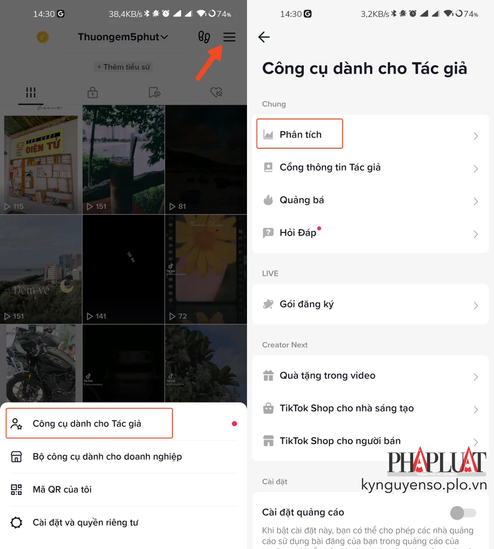 Cách kiểm tra khung giờ ‘vàng’ trên TikTok. Ảnh: TIỂU MINH