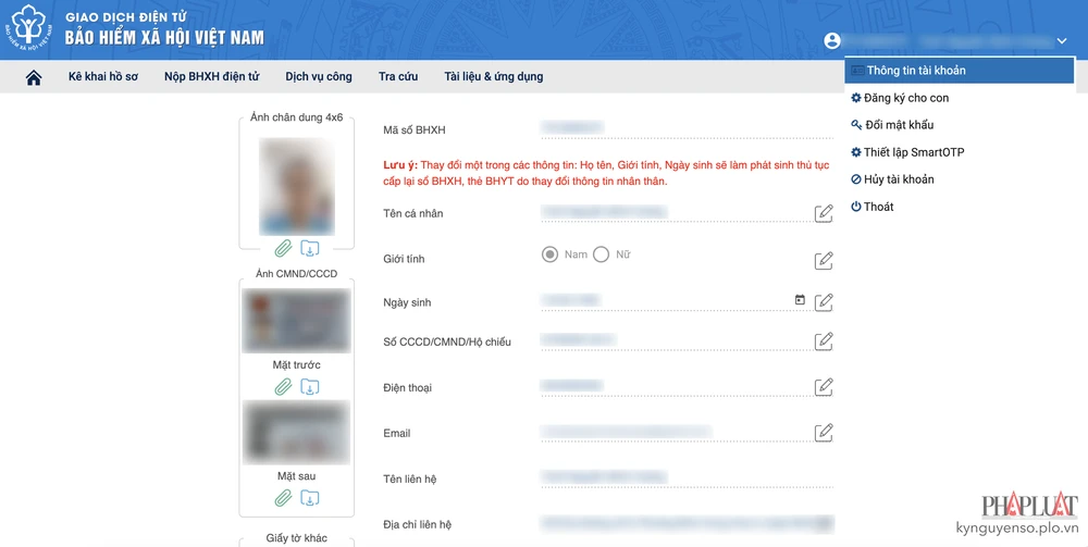 cap-nhat-cccd-tren-tai-khoan-bhxh Cập nhật thông tin CCCD gắn chip vào tài khoản BHXH. Ảnh: MINH HOÀNG