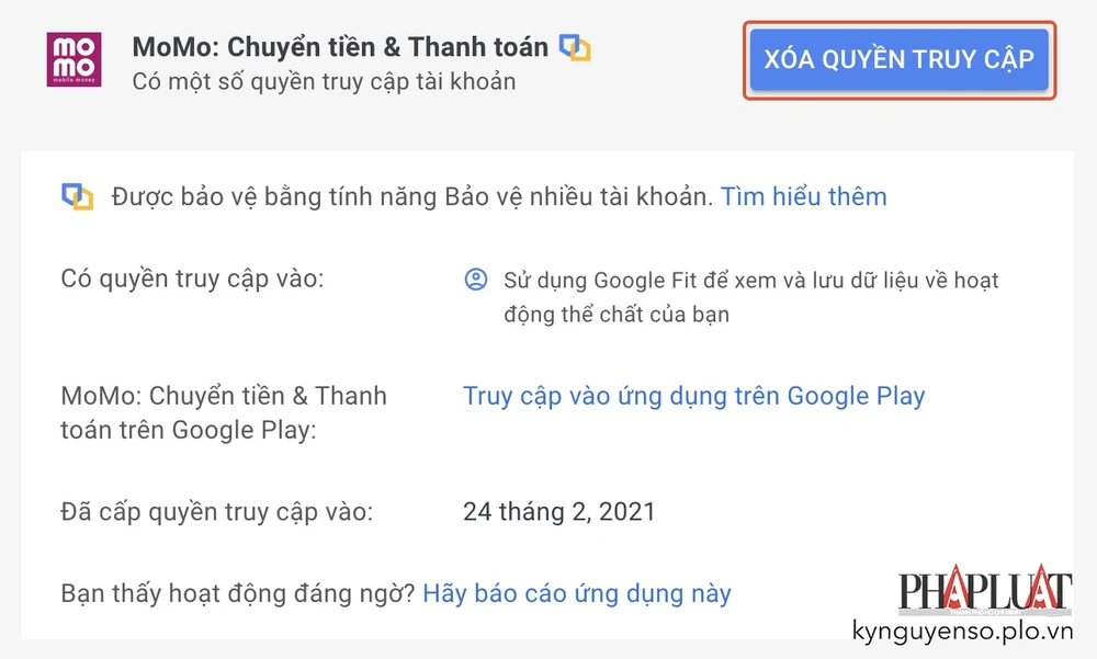xoa-quyen-truy-cap-du-lieu-google-cua-cac-ung-dung Xóa quyền truy cập dữ liệu Google của các ứng dụng. Ảnh: MINH HOÀNG