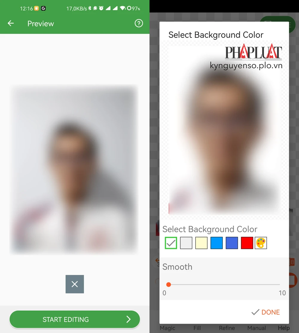 Tách nền và đổi màu cho phù hợp với loại giấy tờ cần đăng ký. Ảnh: TIỂU MINH