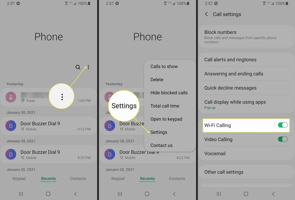 Tắt tính năng gọi qua WiFi trên các thiết bị Samsung. Ảnh: Lifewire