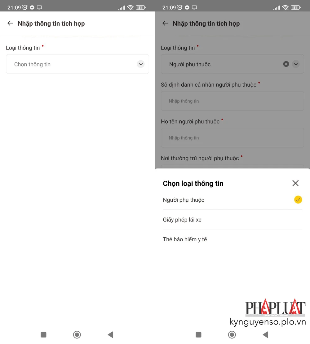 Thêm thông tin người phụ thuộc vào VNeID. Ảnh: MINH HOÀNG