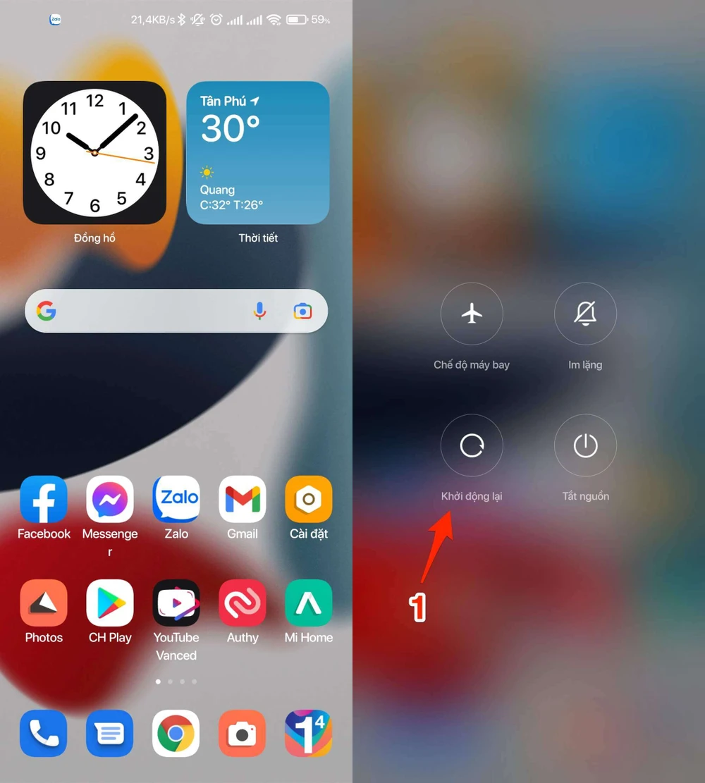 khoi-dong-lai-dien-thoai Khởi động lại điện thoại Android. Ảnh: MINH HOÀNG