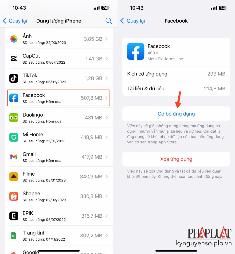 xoa-cache-ung-dung-facebook Xóa cache ứng dụng Facebook và cài đặt lại. Ảnh: MINH HOÀNG