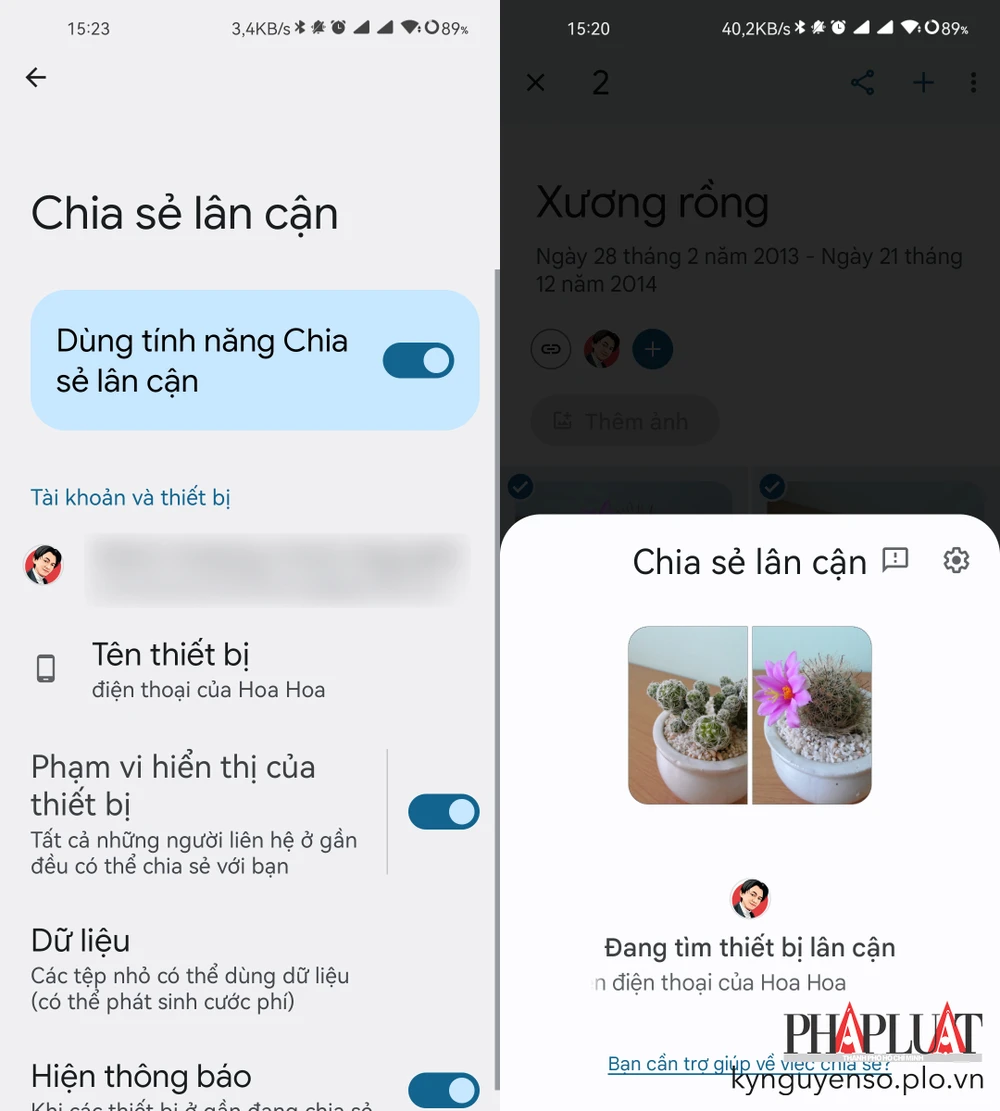 Chia sẻ dữ liệu giữa điện thoại Android và máy tính bằng Nearby Share. Ảnh: TIỂU MINH