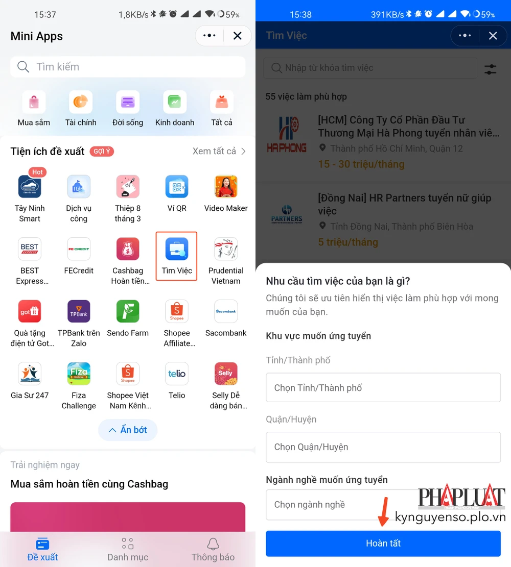 cach-tim-viec-lam-tren-zalo Truy cập vào mục Tìm việc trên Zalo. Ảnh: MINH HOÀNG