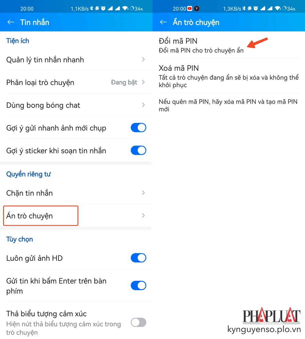 Xóa mã PIN sẽ đồng nghĩa với việc xóa tất cả các tin nhắn riêng tư. Ảnh: MINH HOÀNG