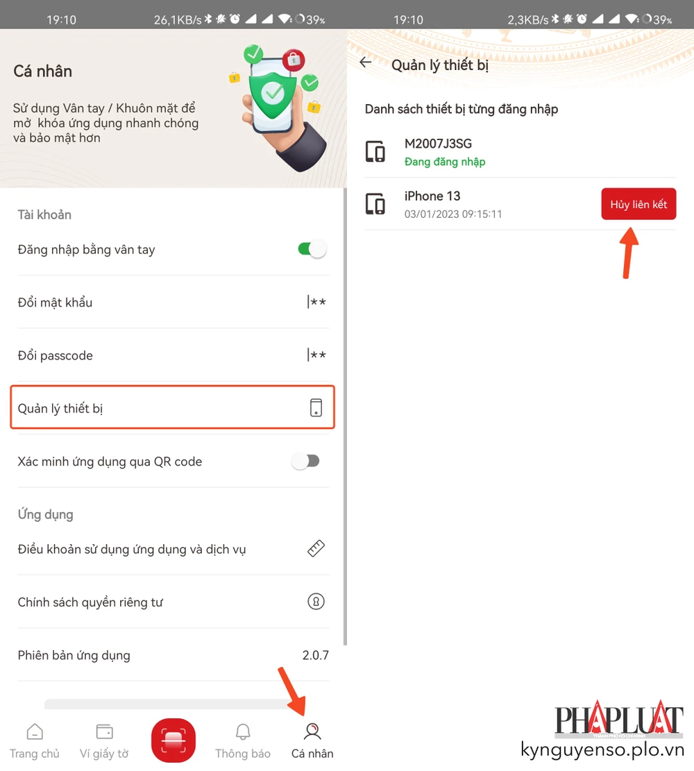 Cách hủy liên kết tài khoản VNeID trên các thiết bị lạ. Ảnh: MINH HOÀNG