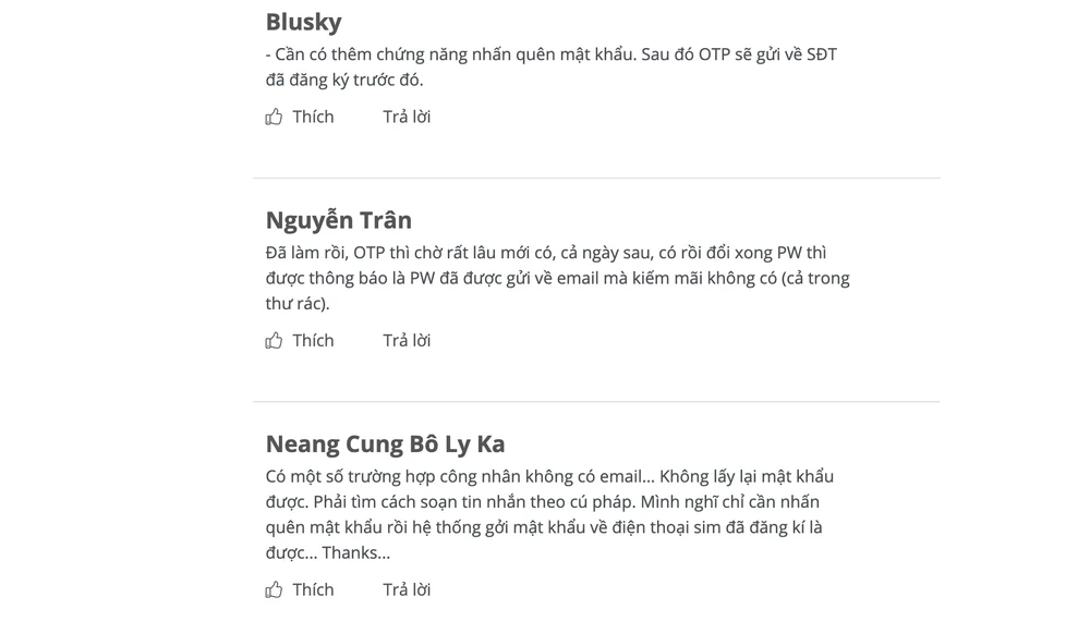 Bạn đọc phản ánh về việc khó lấy lại mật khẩu VssID khi không có email. Ảnh: MINH HOÀNG