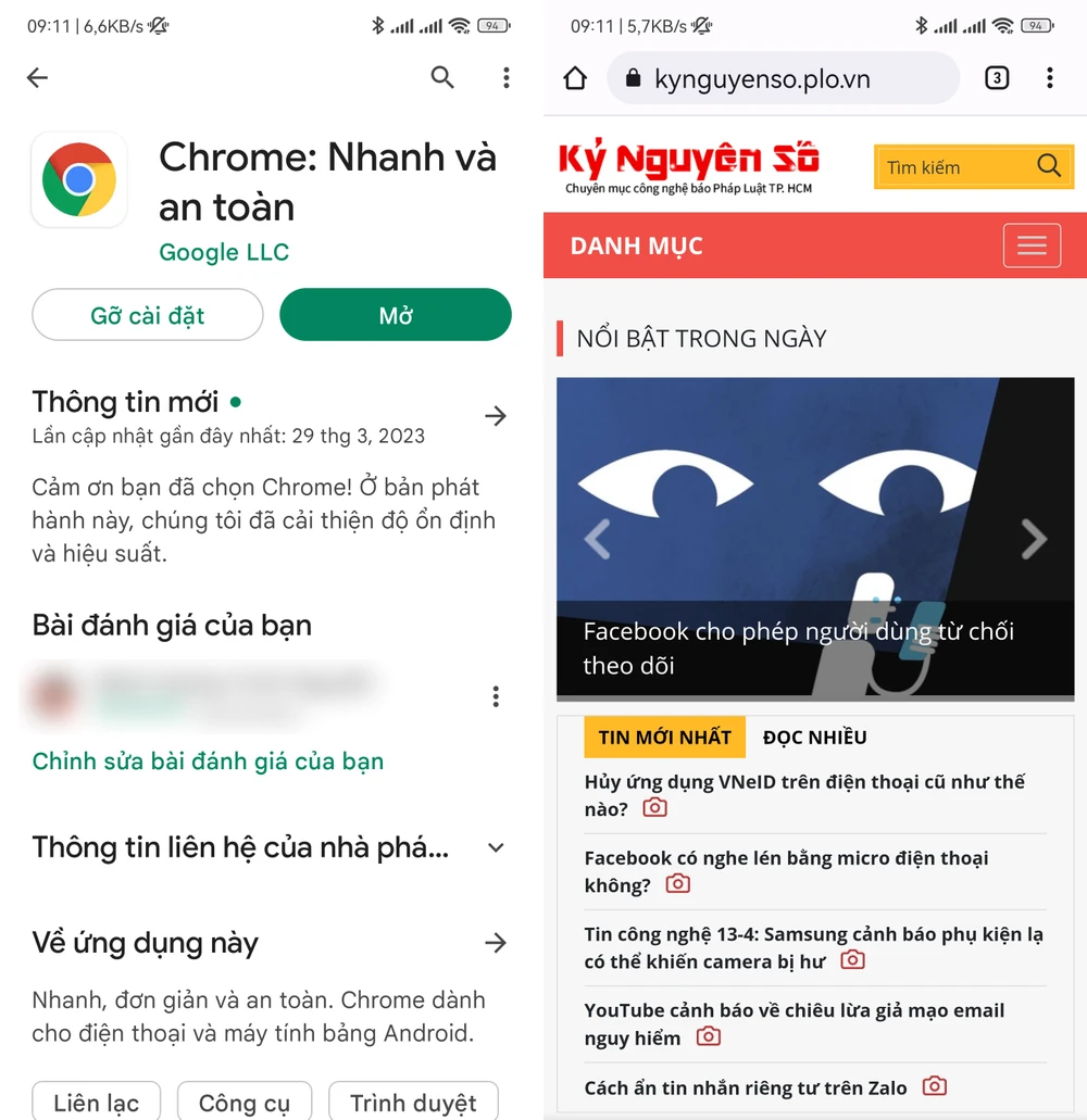 Chrome trên Android được cải tiến nhanh hơn 30%. Ảnh: TIỂU MINH Chrome trên Android được cải tiến nhanh hơn 30%. Ảnh: TIỂU MINH