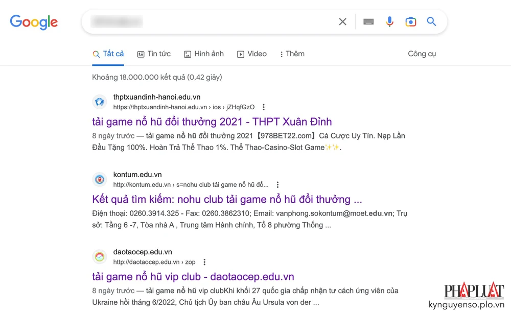 Nhiều trang web trường học bị chèn link cờ bạc. Ảnh: TIỂU MINH