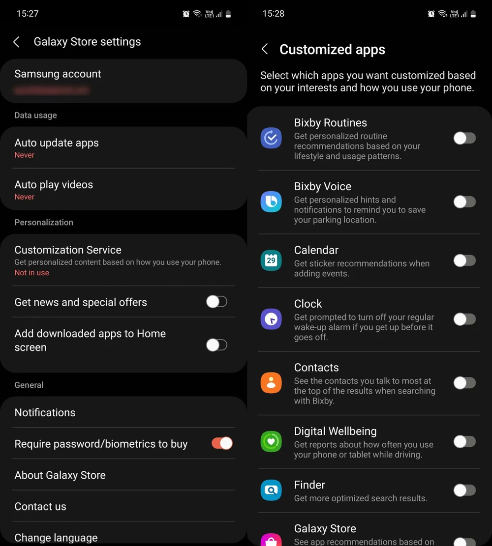Thiết lập lại ứng dụng Galaxy Store.