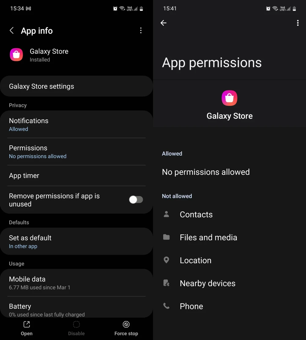 Thu hồi quyền hạn của ứng dụng Galaxy Store.