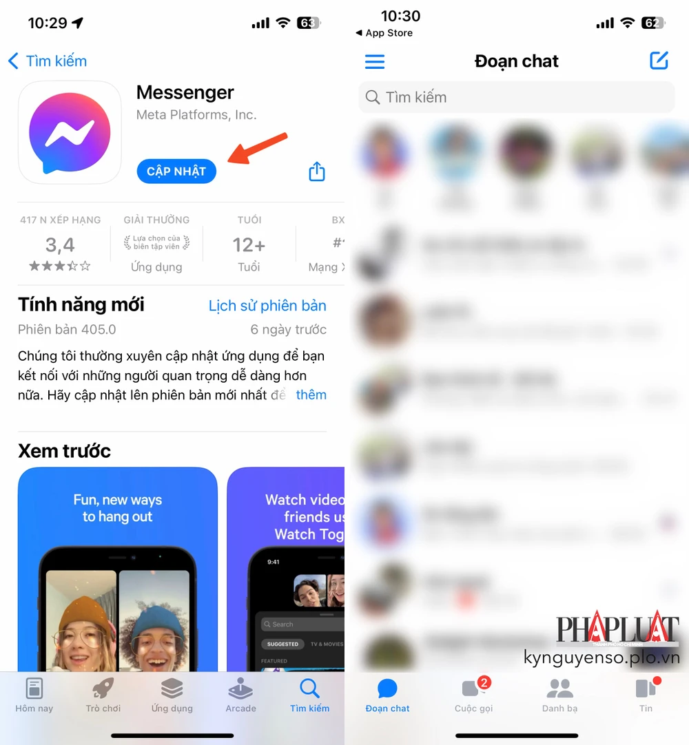 cap-nhat-messenger Cập nhật ứng dụng lên phiên bản mới nhất. Ảnh: TIỂU MINH