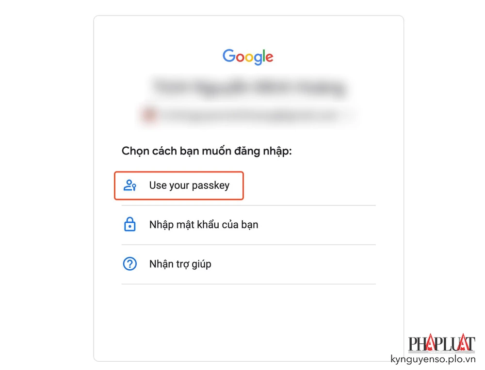 Google vẫn hỗ trợ phương thức đăng nhập bằng mật khẩu, bên cạnh Passkeys. Ảnh: TIỂU MINH