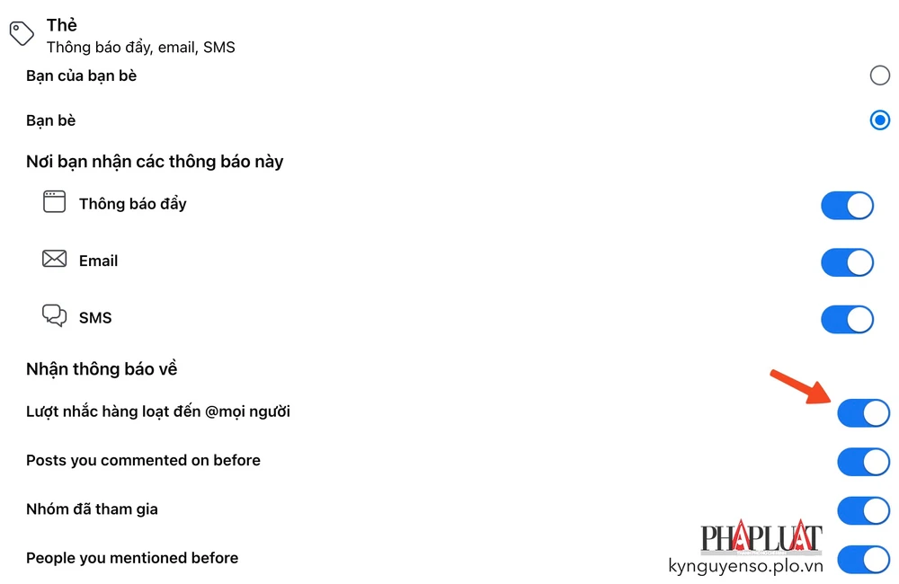 Cách tắt thông báo gắn thẻ Facebook hàng loạt trên máy tính. Ảnh: MINH HOÀNG