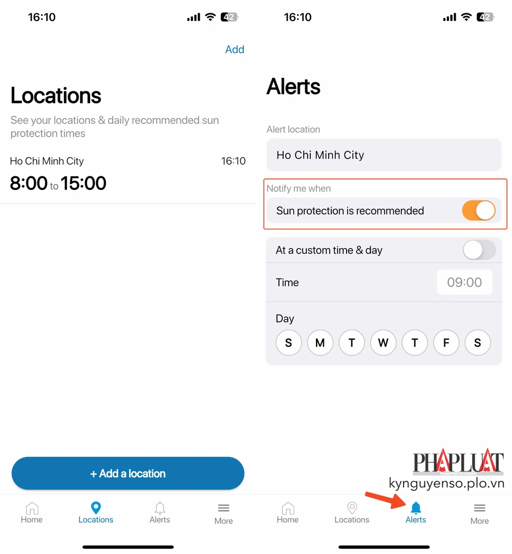 nhan-canh-bao-khi-chi-so-tia-cuc-tim-nguy-hiem Để nhận cảnh báo tức thời, bạn có thể chuyển sang mục Alerts và thiết lập các mục cho phù hợp. Ảnh: MINH HOÀNG