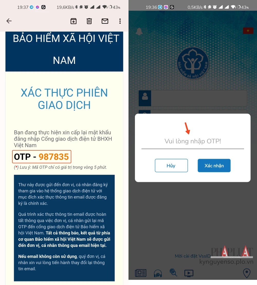 lay-lai-mat-khau-vssid Nhập OTP vào ứng dụng để được cấp lại mật khẩu mới. Ảnh: MINH HOÀNG