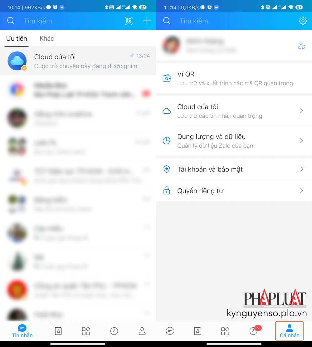 Cài đặt quyền riêng tư trên Zalo. Ảnh: MINH HOÀNG
