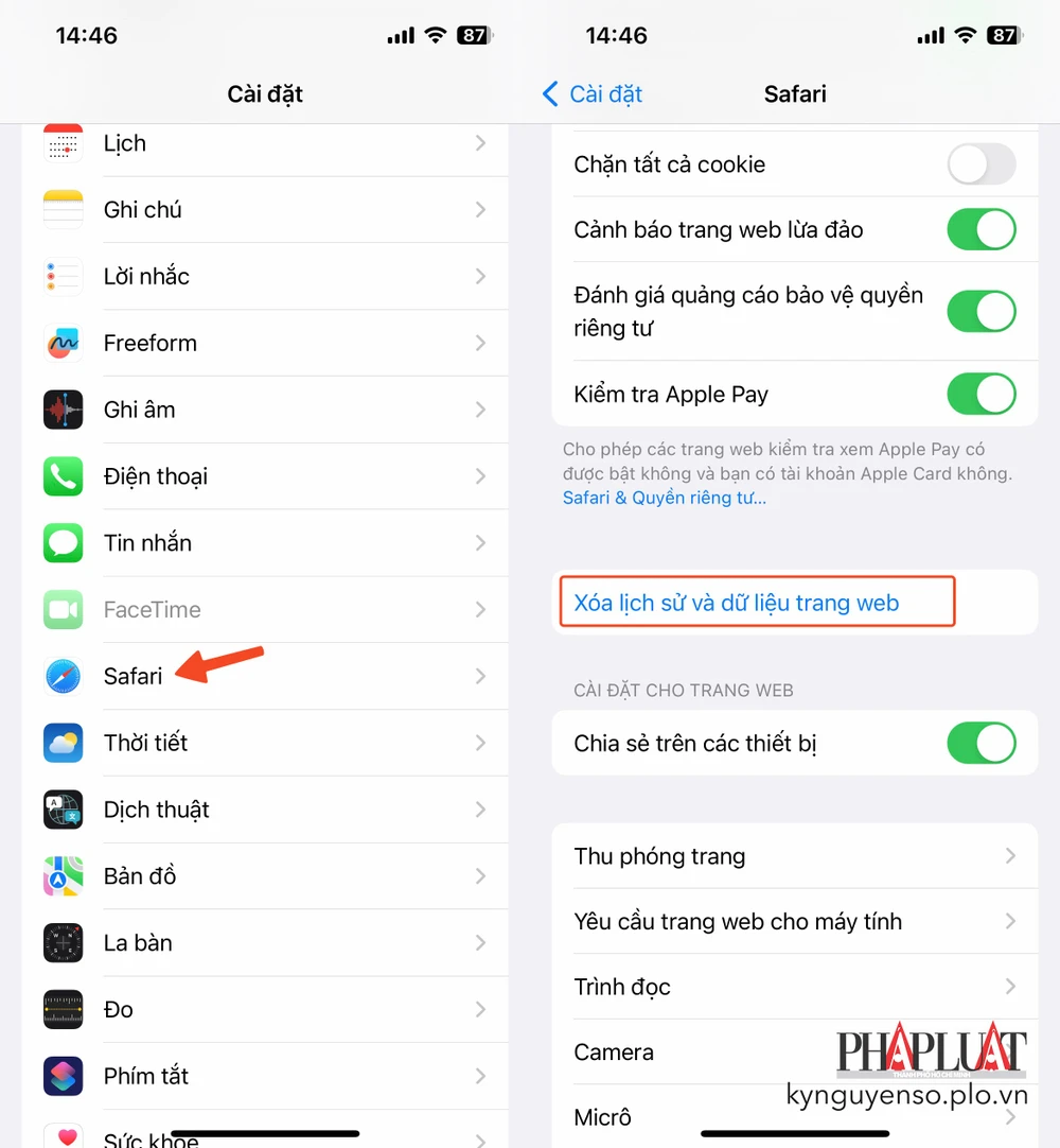 Xóa cookie trên iPhone. Ảnh: MINH HOÀNG