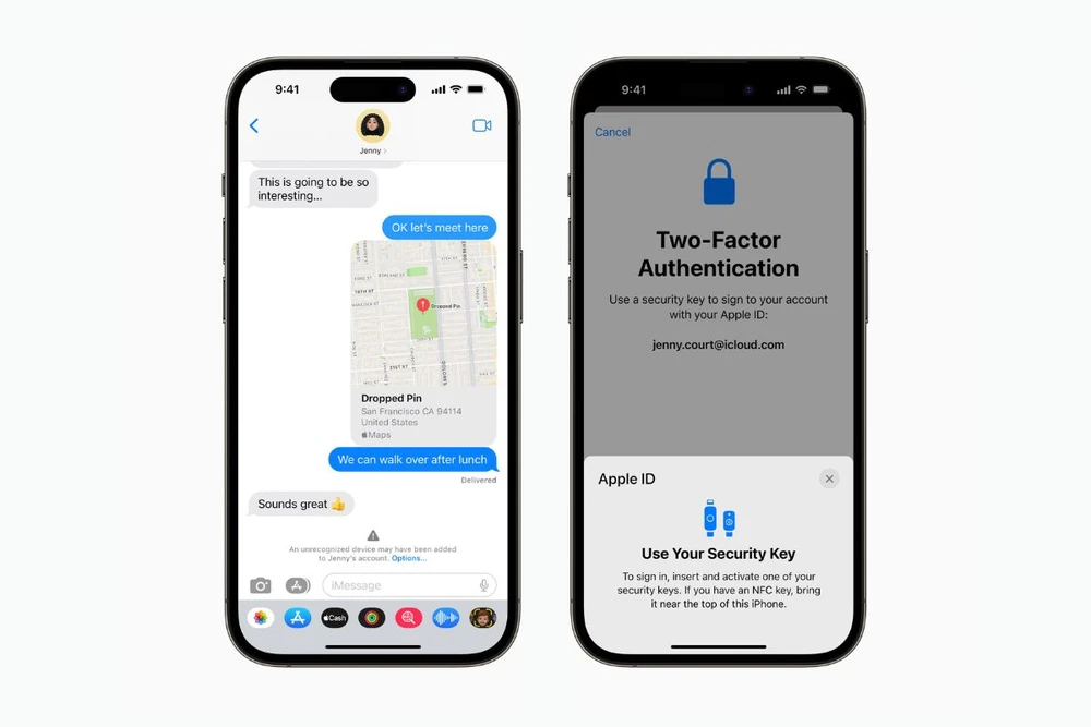 Apple sẽ cảnh báo ở cuối cuộc hội thoại về nguy cơ bị hack. Ảnh: Apple