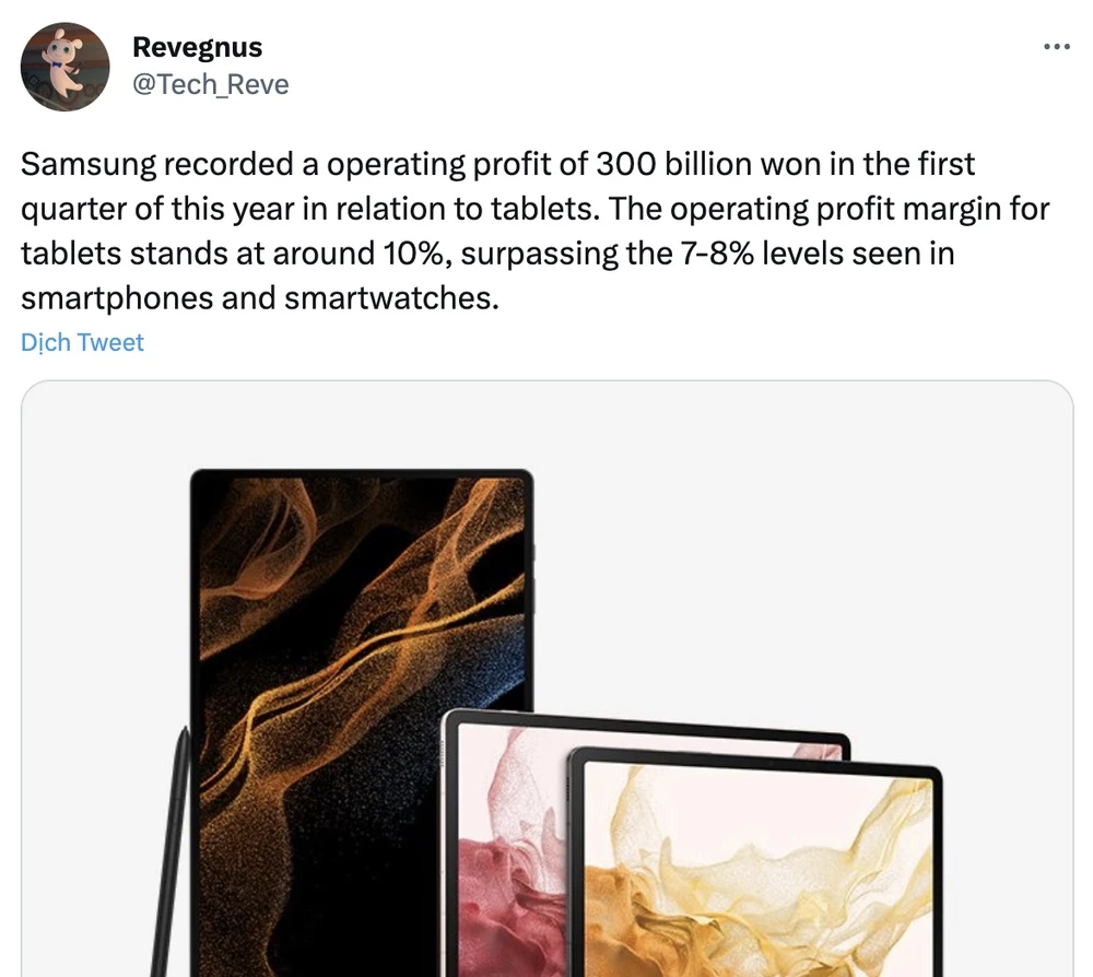 Samsung kiếm được nhiều lợi nhuận hơn từ máy tính bảng. Ảnh chụp màn hình