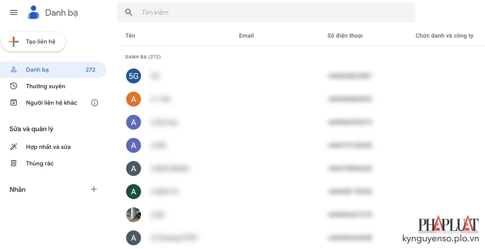 Truy cập Google danh bạ để xem lại toàn bộ liên hệ. Ảnh: TIỂU MINH