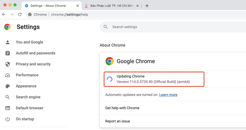 Cập nhật trình duyệt Chrome lên phiên bản mới nhất. Ảnh: TIỂU MINH