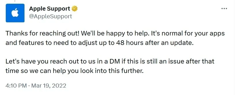 Apple lưu ý rằng người dùng nên đợi khoảng 48 tiếng sau khi cập nhật để iPhone hoàn tất việc thiết lập.