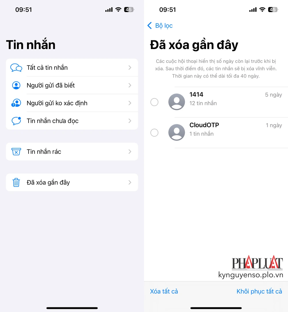 Cách khôi phục tin nhắn đã xóa trên iPhone. Ảnh: TIỂU MINH
