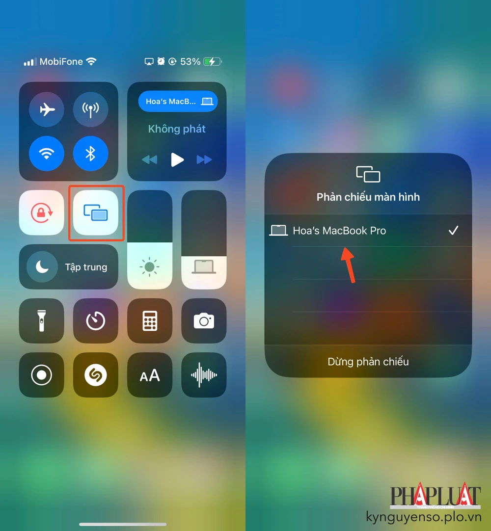 Sử dụng tính năng AirPlay có sẵn để phản chiếu màn hình. Ảnh: MINH HOÀNG