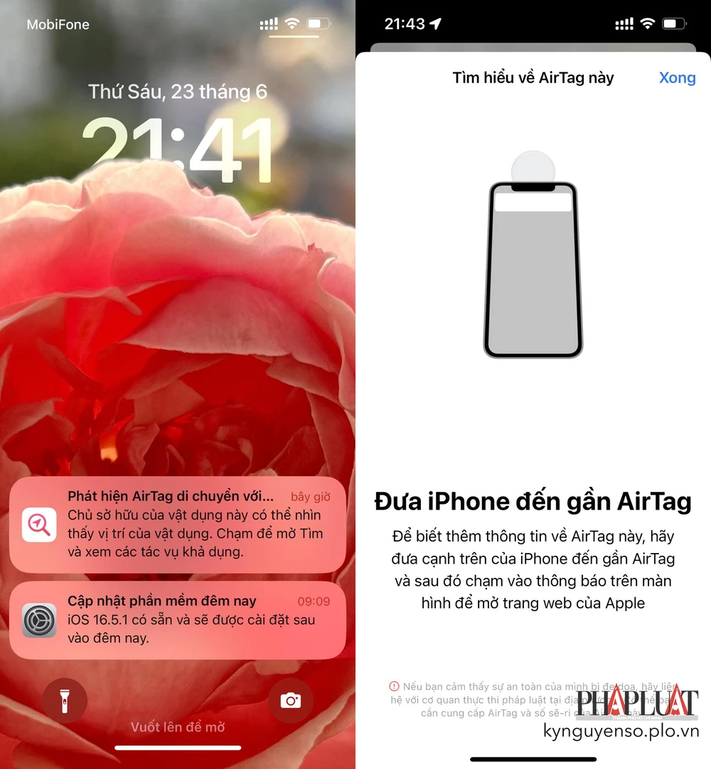 iPhone sẽ cảnh báo nếu phát hiện AirTag lạ theo dõi bạn. Ảnh: TIỂU MINH